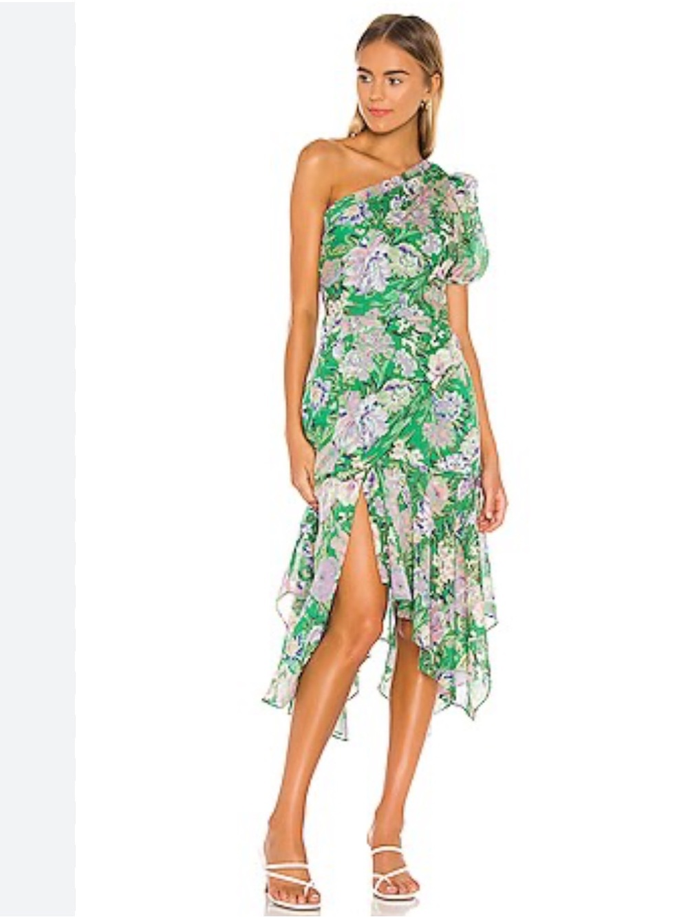 ASTR the Label | Santorini Dress | Green and Lilac Floral One-Shoulder | XS
